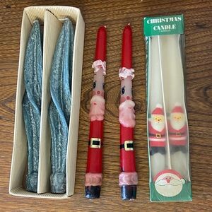 Festive Santa and Spiral Taper Candles Set Vintage New Christmas